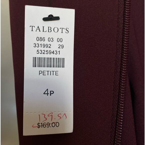 Talbots Crepe Fit & Flare Burgandy Floral Midi Dress Sz 4P NWT - Picture 7 of 9